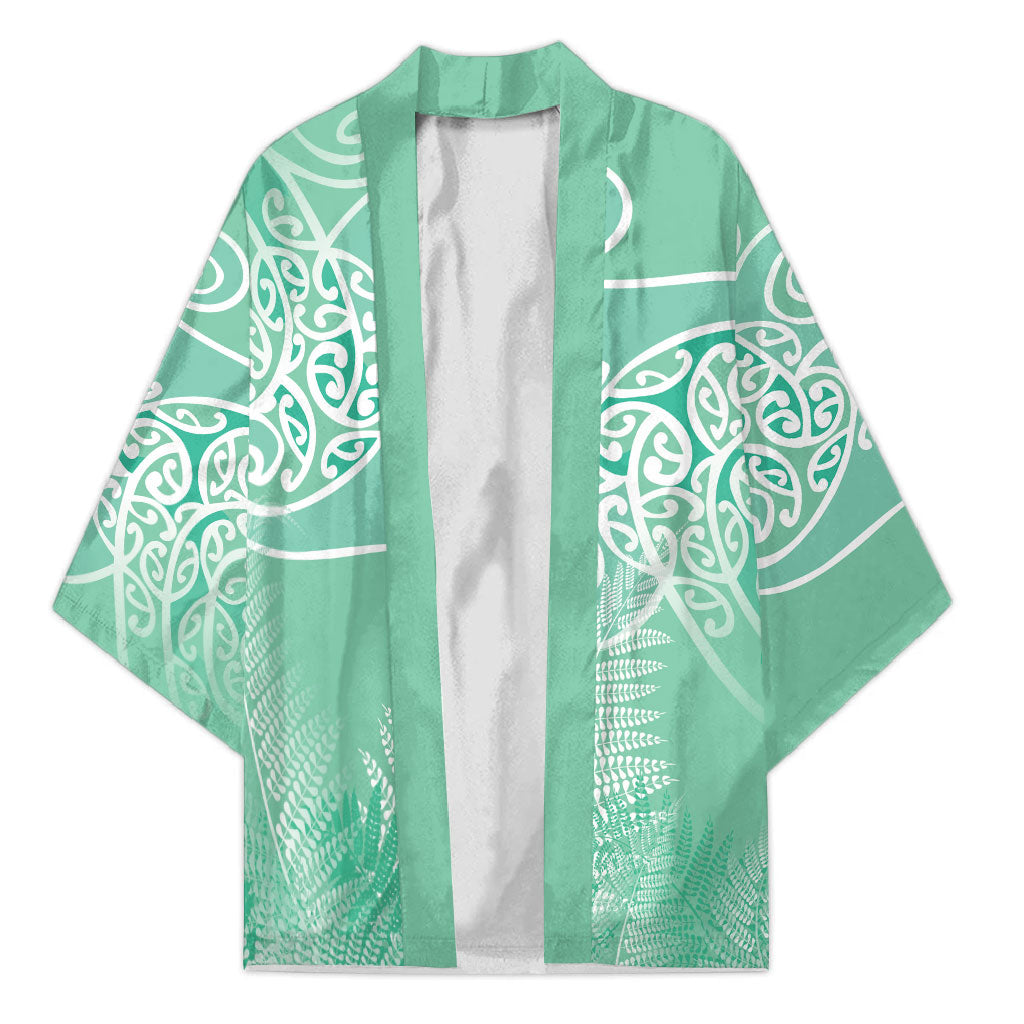 Aotearoa Maori Koru Curves Kimono Silver Ferns - Mint