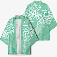 Aotearoa Maori Koru Curves Kimono Silver Ferns - Mint