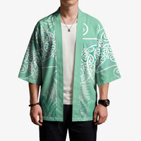 Aotearoa Maori Koru Curves Kimono Silver Ferns - Mint