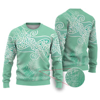 Aotearoa Maori Koru Curves Ugly Christmas Sweater Silver Ferns - Mint