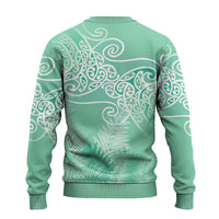 Aotearoa Maori Koru Curves Ugly Christmas Sweater Silver Ferns - Mint