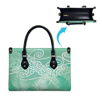 Aotearoa Maori Koru Curves Leather Bag Silver Ferns - Mint