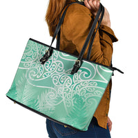 Aotearoa Maori Koru Curves Leather Tote Bag Silver Ferns - Mint