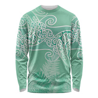 Aotearoa Maori Koru Curves Long Sleeve Shirt Silver Ferns - Mint
