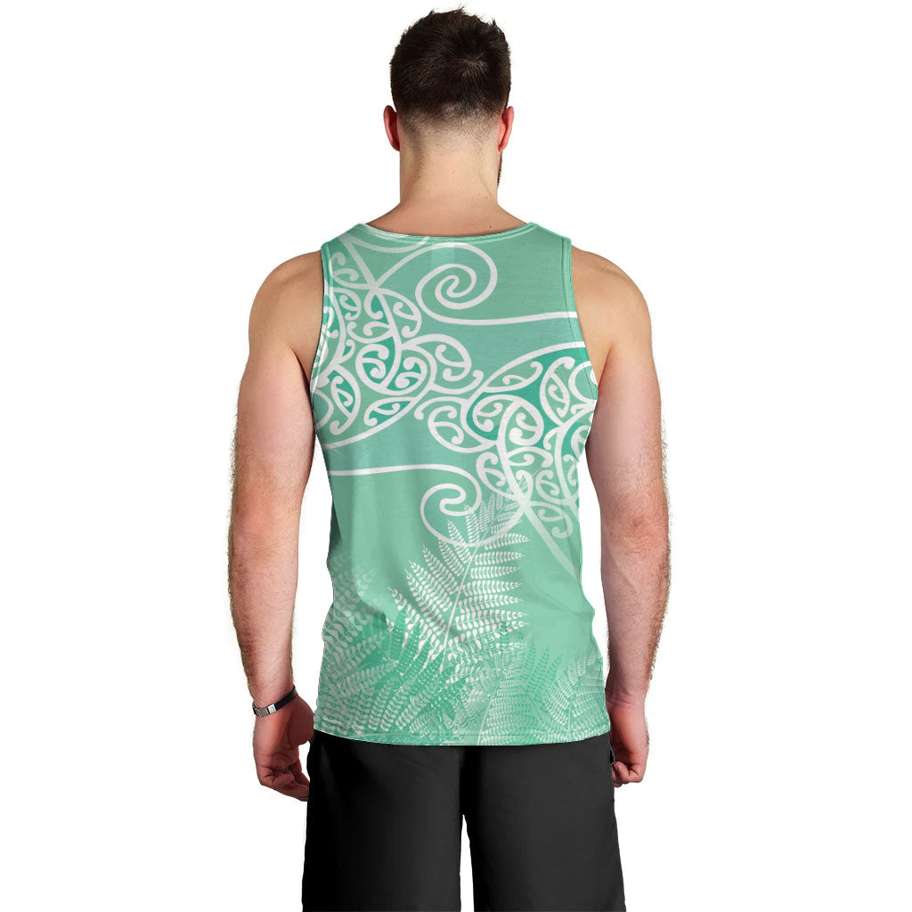 Aotearoa Maori Koru Curves Men Tank Top Silver Ferns - Mint
