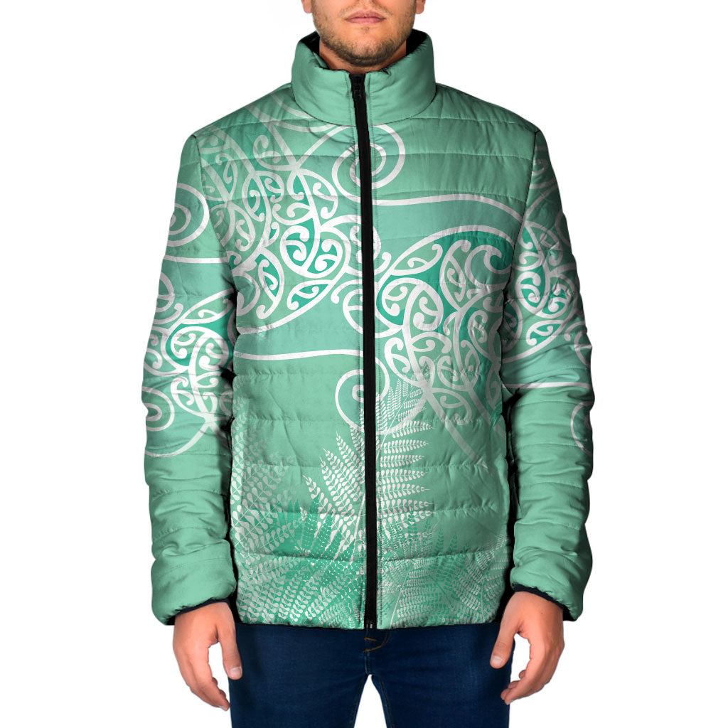 Aotearoa Maori Koru Curves Padded Jacket Silver Ferns - Mint