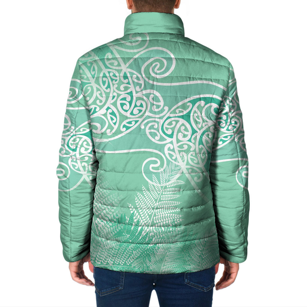 Aotearoa Maori Koru Curves Padded Jacket Silver Ferns - Mint