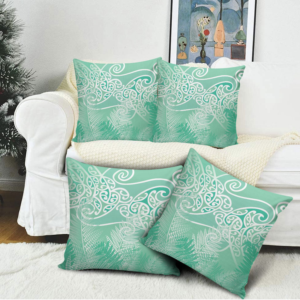 Aotearoa Maori Koru Curves Pillow Cover Silver Ferns - Mint