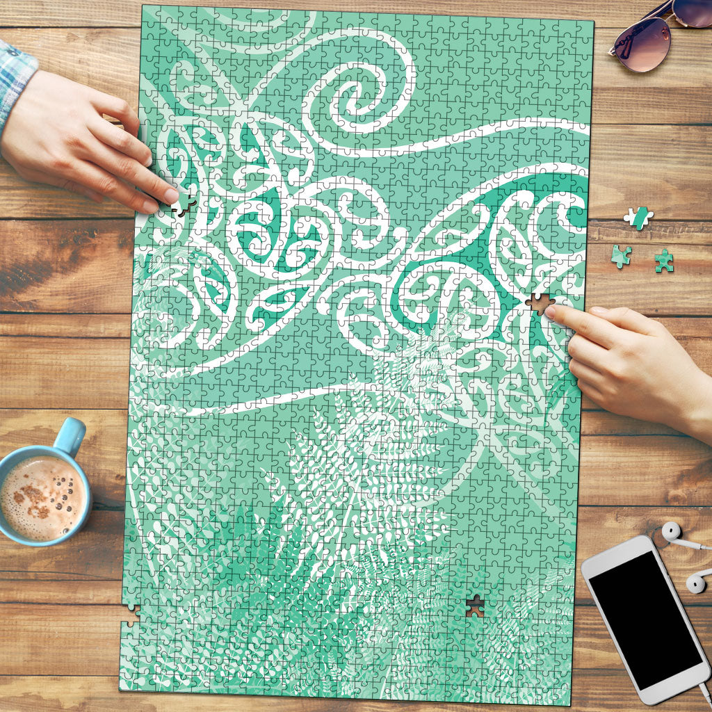 Aotearoa Maori Koru Curves Puzzle Silver Ferns - Mint