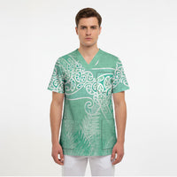 Aotearoa Maori Koru Curves Scrub Top Silver Ferns - Mint