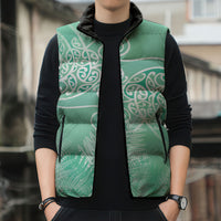 Aotearoa Maori Koru Curves Sleeveless Puffer Jacket Silver Ferns - Mint