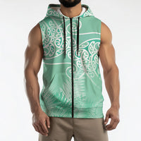 Aotearoa Maori Koru Curves Sleeveless Zip Hoodie Silver Ferns - Mint