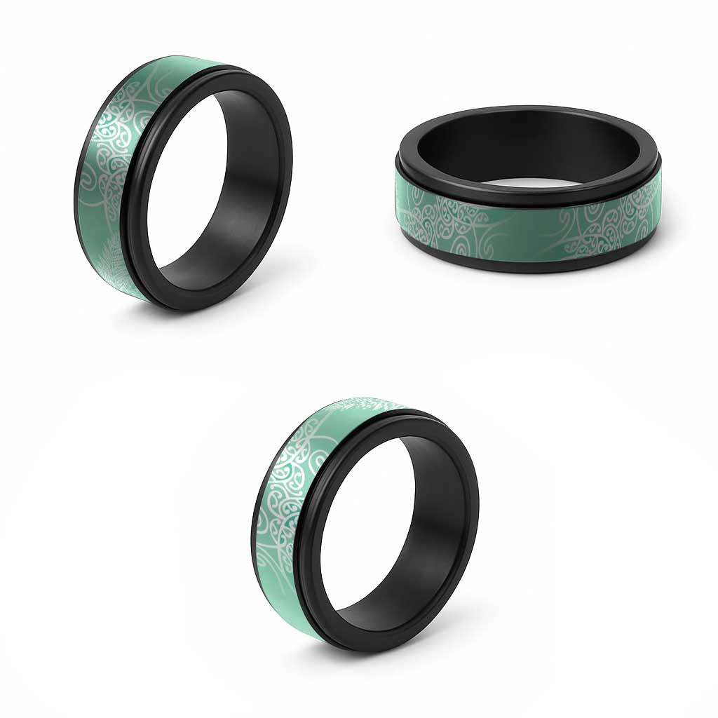 Aotearoa Maori Koru Curves Spinner Ring Silver Ferns - Mint