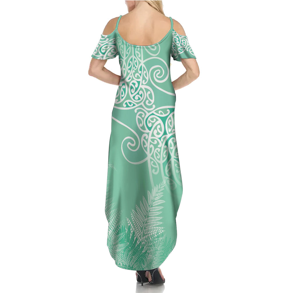 Aotearoa Maori Koru Curves Summer Maxi Dress Silver Ferns - Mint