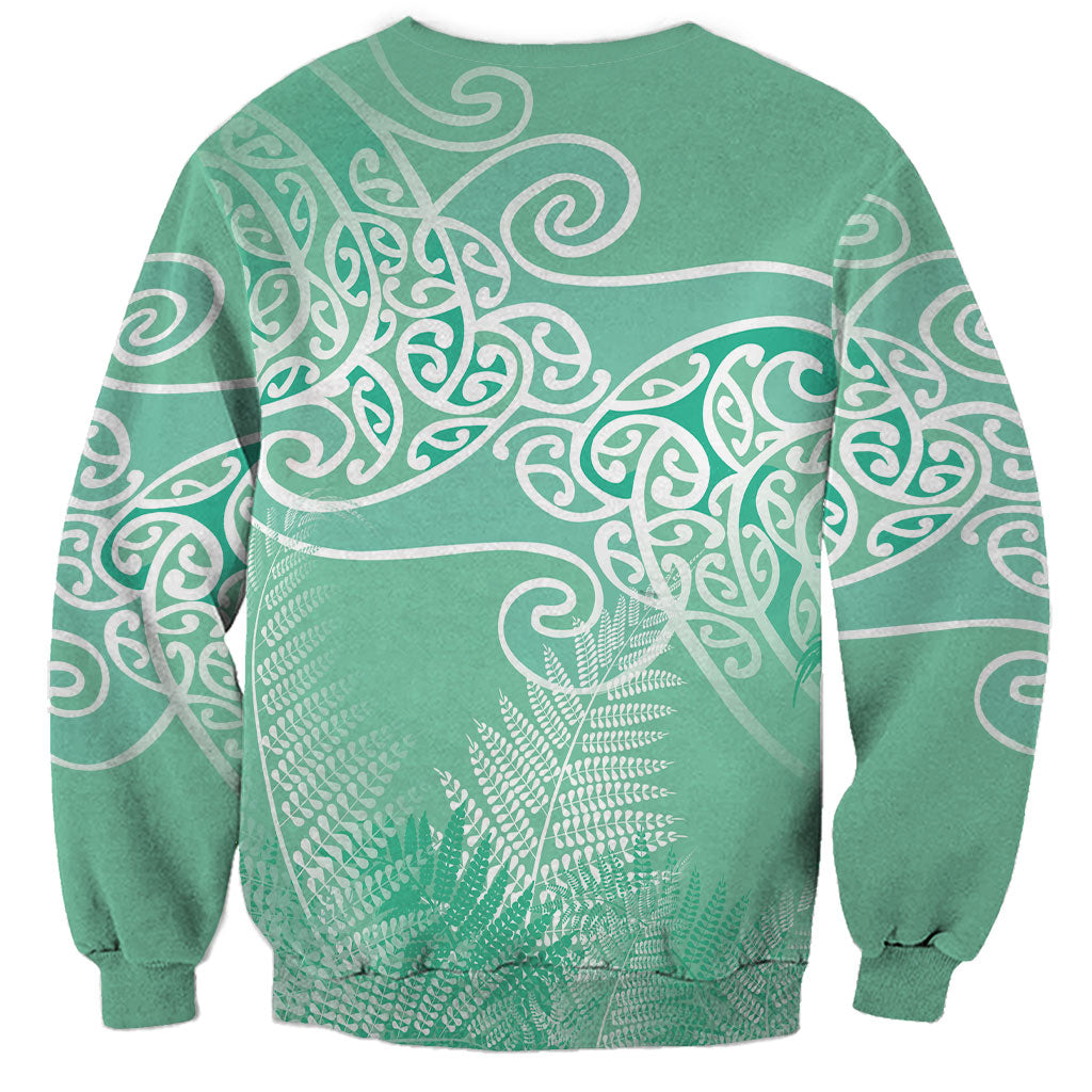 Aotearoa Maori Koru Curves Sweatshirt Silver Ferns - Mint