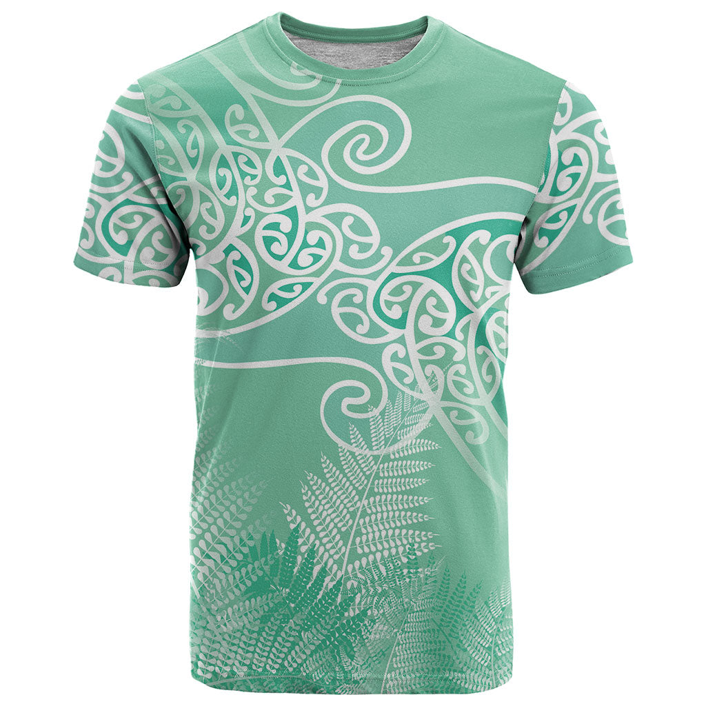 Aotearoa Maori Koru Curves T Shirt Silver Ferns - Mint
