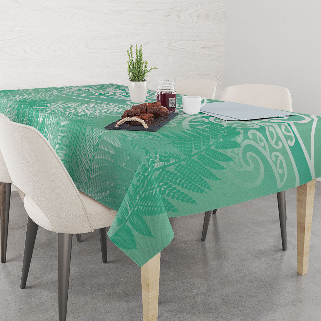 Aotearoa Maori Koru Curves Tablecloth Silver Ferns - Mint