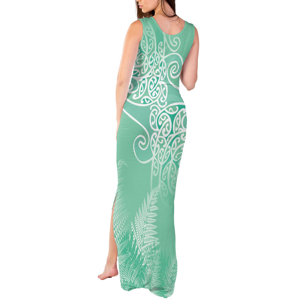Aotearoa Maori Koru Curves Tank Maxi Dress Silver Ferns - Mint