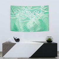 Aotearoa Maori Koru Curves Tapestry Silver Ferns - Mint