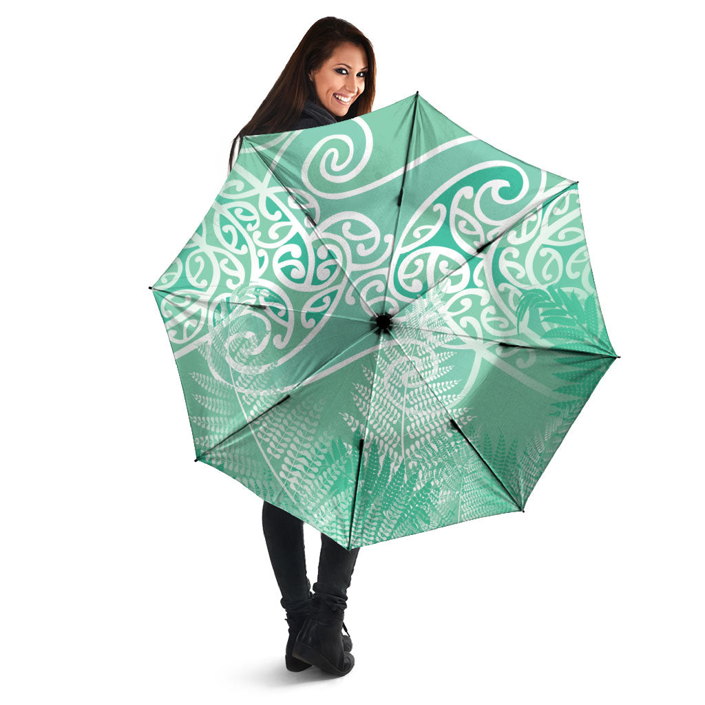 Aotearoa Maori Koru Curves Umbrella Silver Ferns - Mint