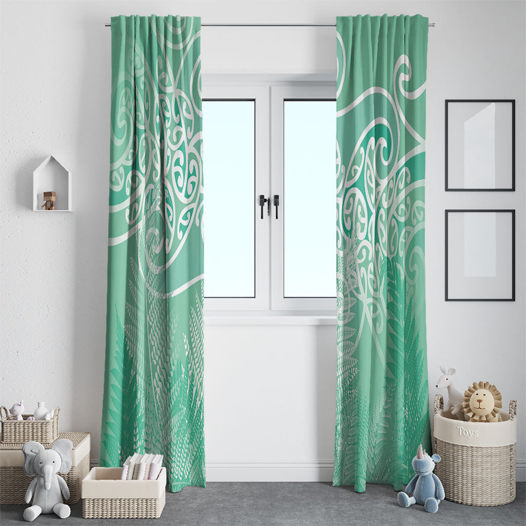 Aotearoa Maori Koru Curves Window Curtain Silver Ferns - Mint