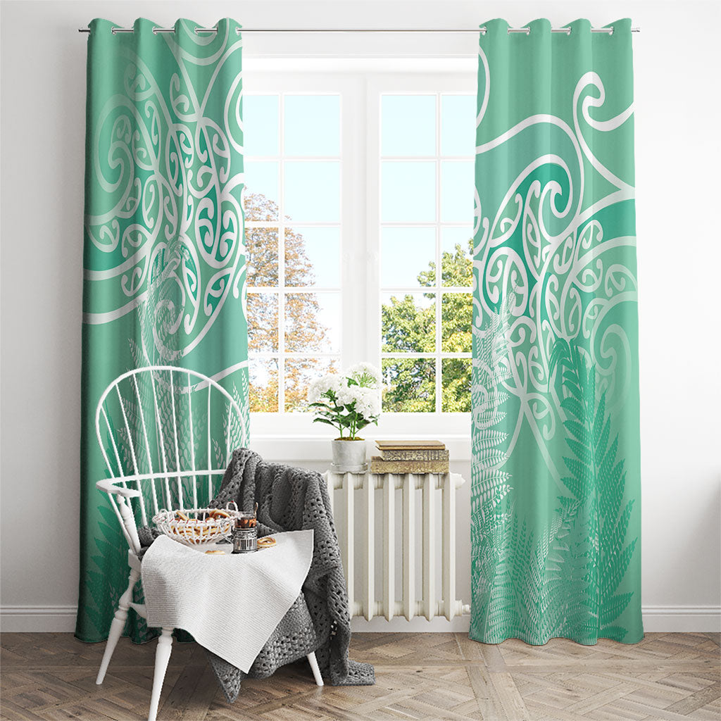 Aotearoa Maori Koru Curves Window Curtain Silver Ferns - Mint