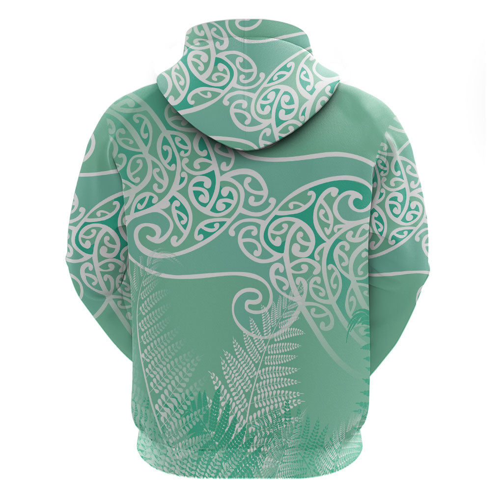 Aotearoa Maori Koru Curves Zip Hoodie Silver Ferns - Mint