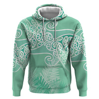 Aotearoa Maori Koru Curves Zip Hoodie Silver Ferns - Mint