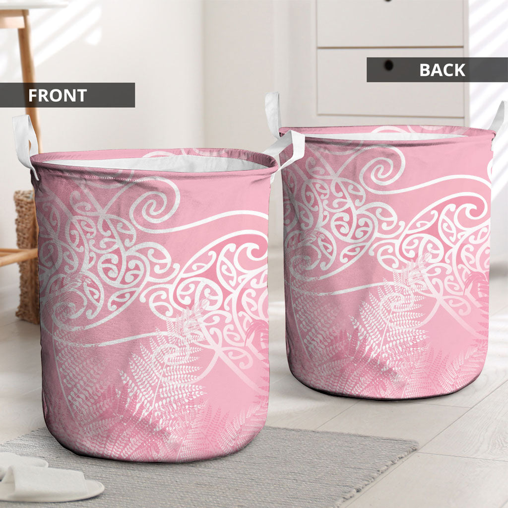 Aotearoa Maori Koru Curves Laundry Basket Silver Ferns - Rose Pink