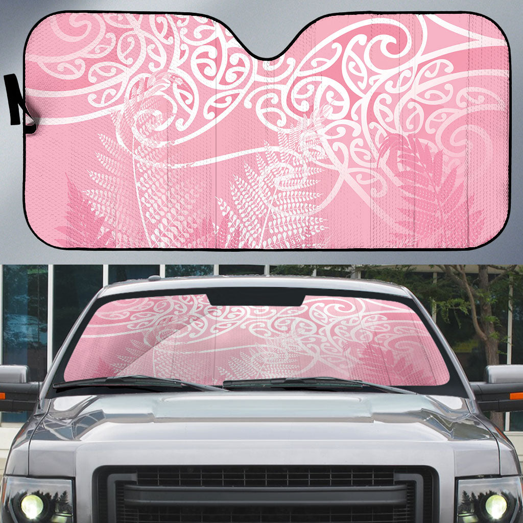 Aotearoa Maori Koru Curves Auto Sun Shade Silver Ferns - Rose Pink