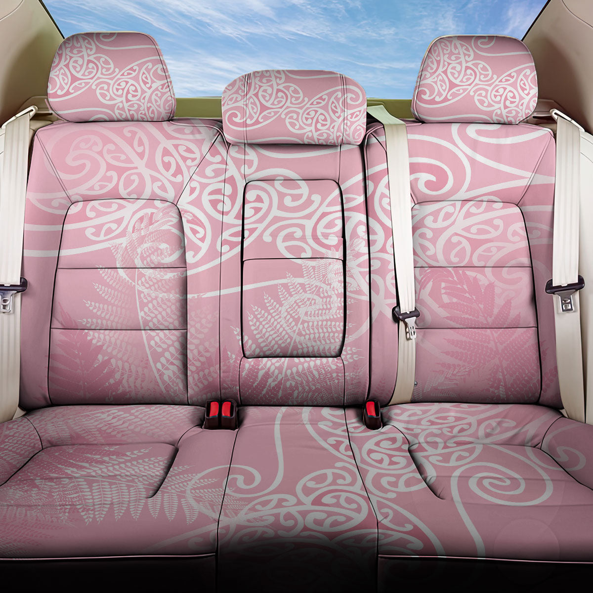 Aotearoa Maori Koru Curves Back Car Seat Cover Silver Ferns - Rose Pink