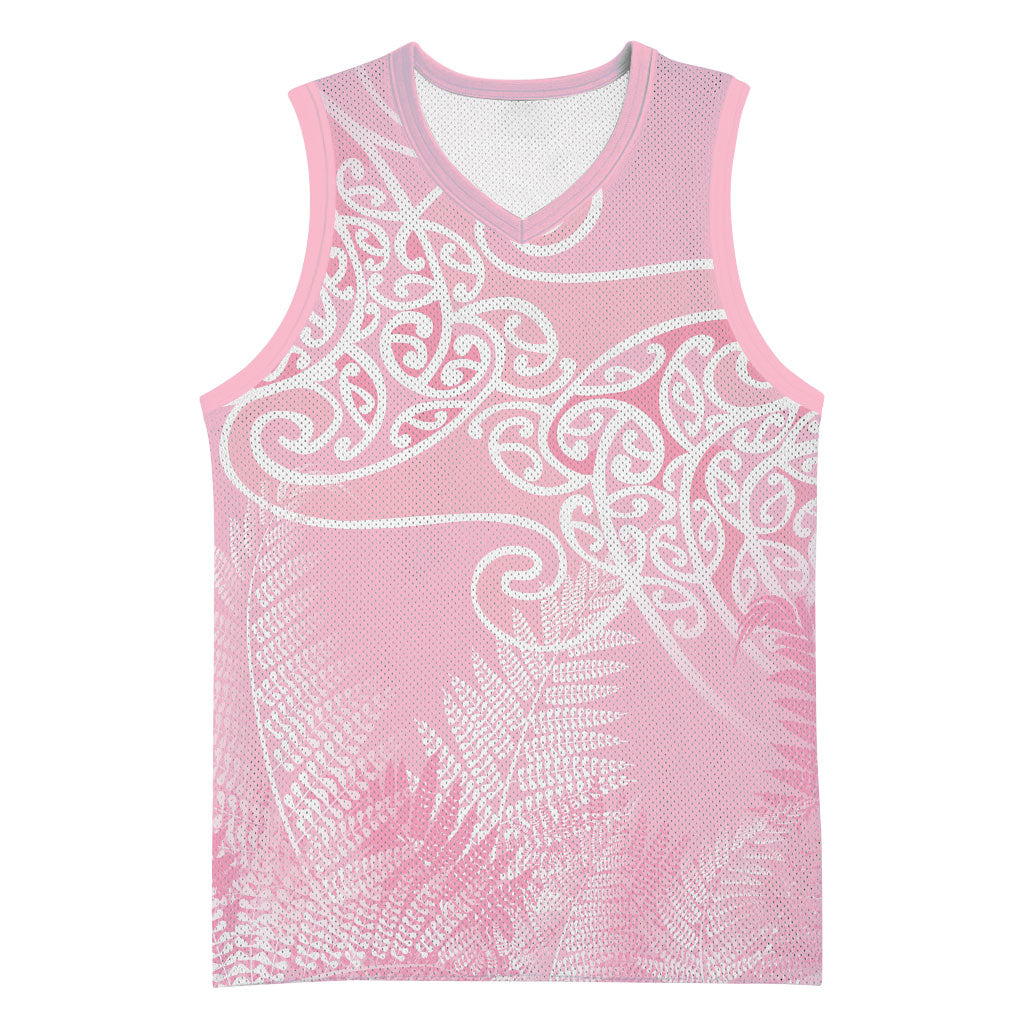 Aotearoa Maori Koru Curves Basketball Jersey Silver Ferns - Rose Pink