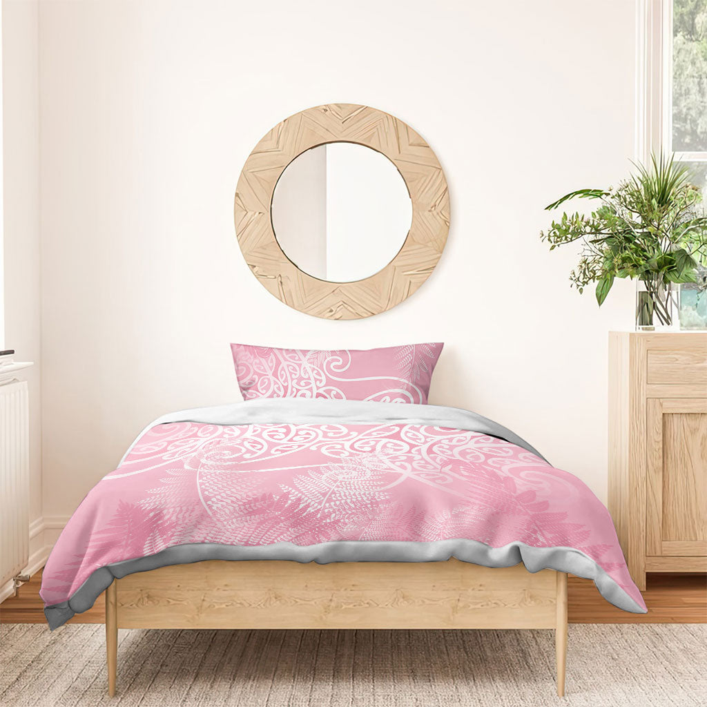 Aotearoa Maori Koru Curves Bedding Set Silver Ferns - Rose Pink