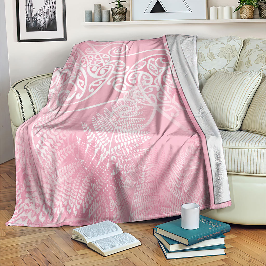 Aotearoa Maori Koru Curves Blanket Silver Ferns - Rose Pink