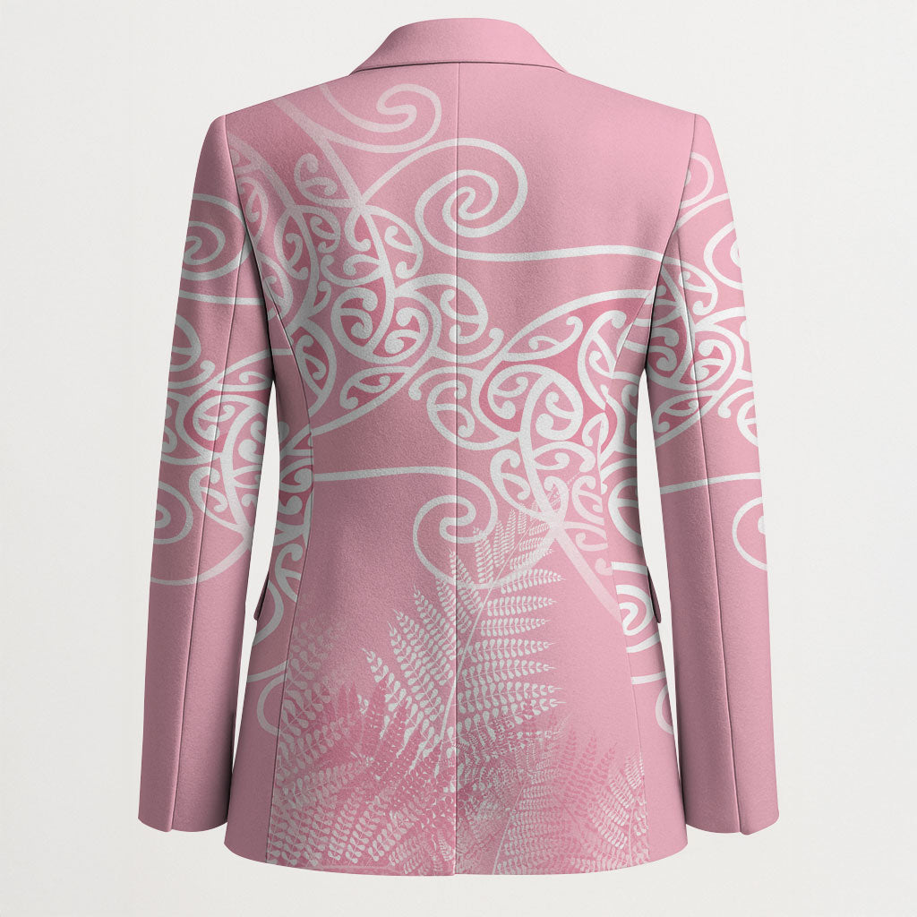 Aotearoa Maori Koru Curves Blazer Silver Ferns - Rose Pink