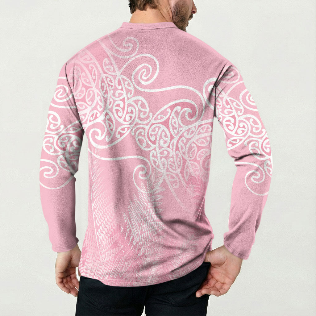Aotearoa Maori Koru Curves Button Sweatshirt Silver Ferns - Rose Pink