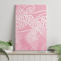 Aotearoa Maori Koru Curves Canvas Wall Art Silver Ferns - Rose Pink