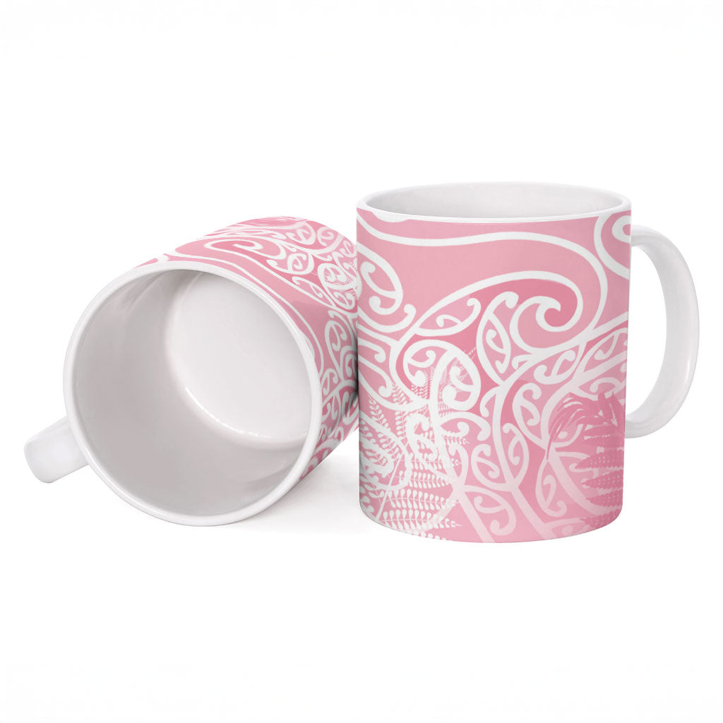 Aotearoa Maori Koru Curves Ceramic Mug Silver Ferns - Rose Pink