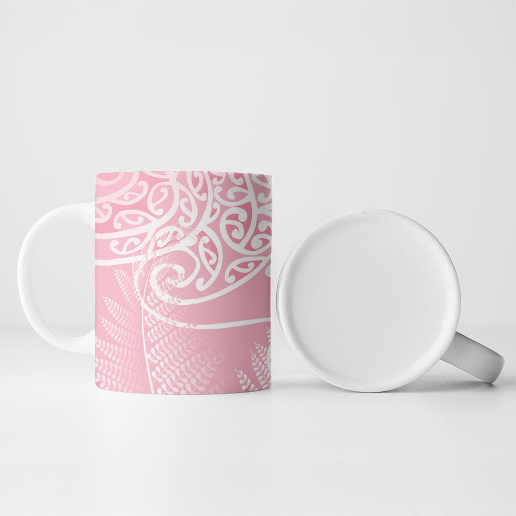 Aotearoa Maori Koru Curves Ceramic Mug Silver Ferns - Rose Pink