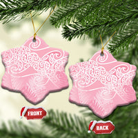 Aotearoa Maori Koru Curves Ceramic Ornament Silver Ferns - Rose Pink