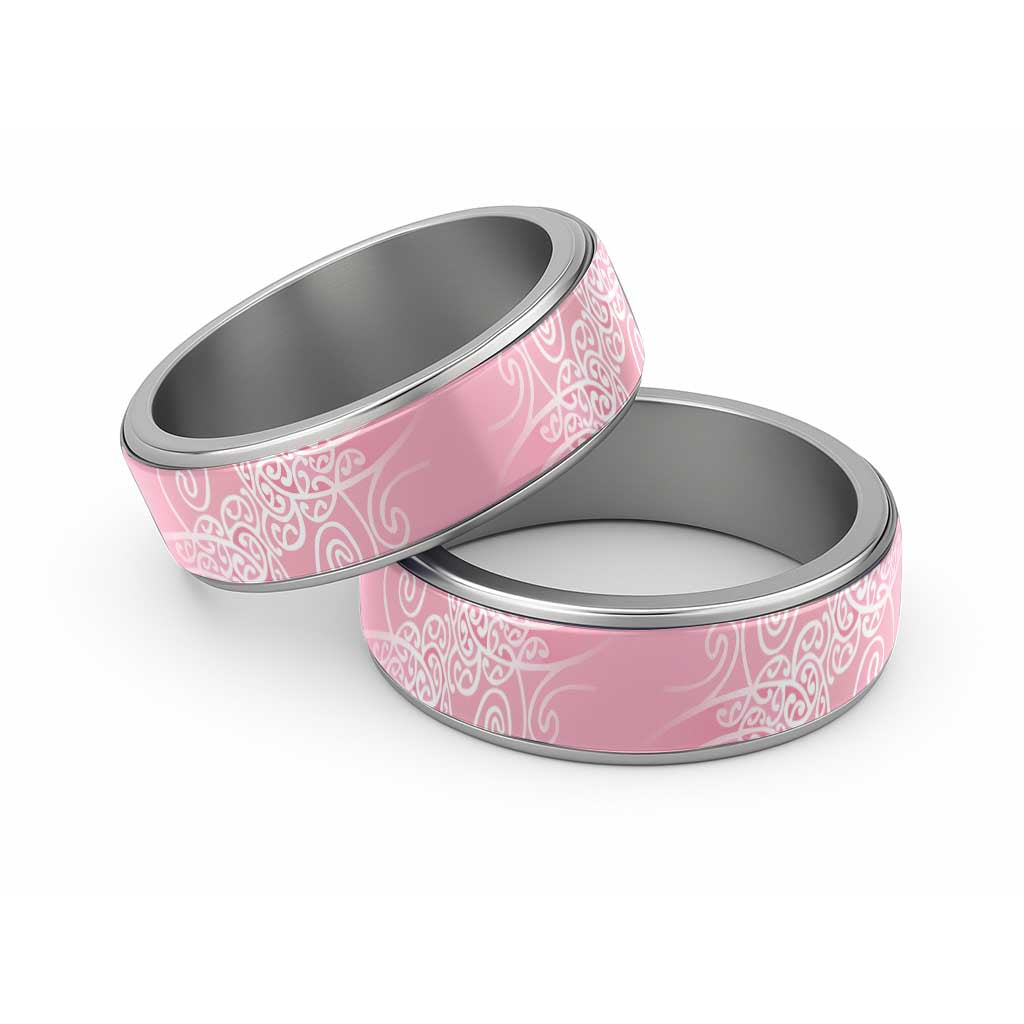 Aotearoa Maori Koru Curves Classic Ring Silver Ferns - Rose Pink