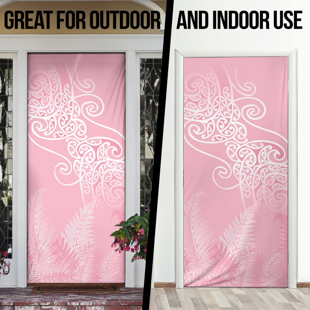 Aotearoa Maori Koru Curves Door Cover Silver Ferns - Rose Pink