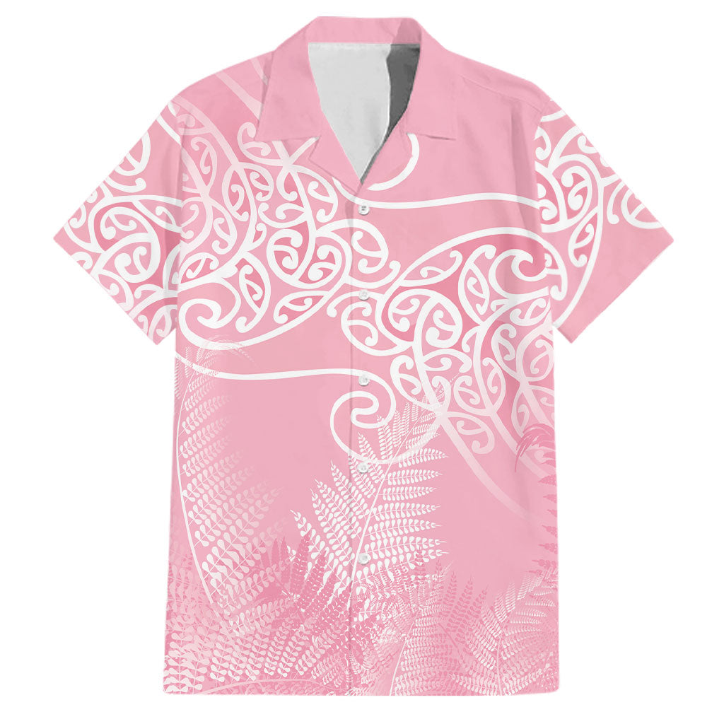 Aotearoa Maori Koru Curves Family Matching Mermaid Dress and Hawaiian Shirt Silver Ferns - Rose Pink LT7 Dad's Shirt - Short Sleeve Pink - Polynesian Pride