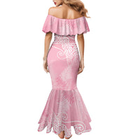Aotearoa Maori Koru Curves Family Matching Mermaid Dress and Hawaiian Shirt Silver Ferns - Rose Pink LT7 - Polynesian Pride