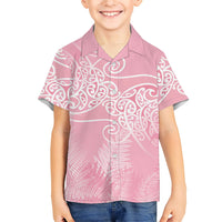 Aotearoa Maori Koru Curves Family Matching Mermaid Dress and Hawaiian Shirt Silver Ferns - Rose Pink LT7 Son's Shirt Pink - Polynesian Pride