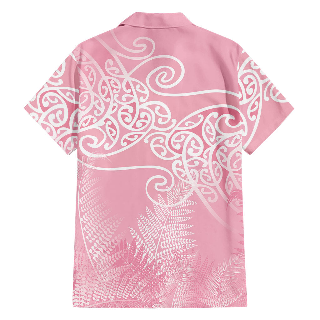 Aotearoa Maori Koru Curves Family Matching Off Shoulder Short Dress and Hawaiian Shirt Silver Ferns - Rose Pink LT7 - Polynesian Pride