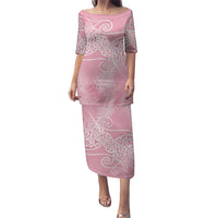 Aotearoa Maori Koru Curves Family Matching Puletasi and Hawaiian Shirt Silver Ferns - Rose Pink LT7 Mom's Dress Pink - Polynesian Pride