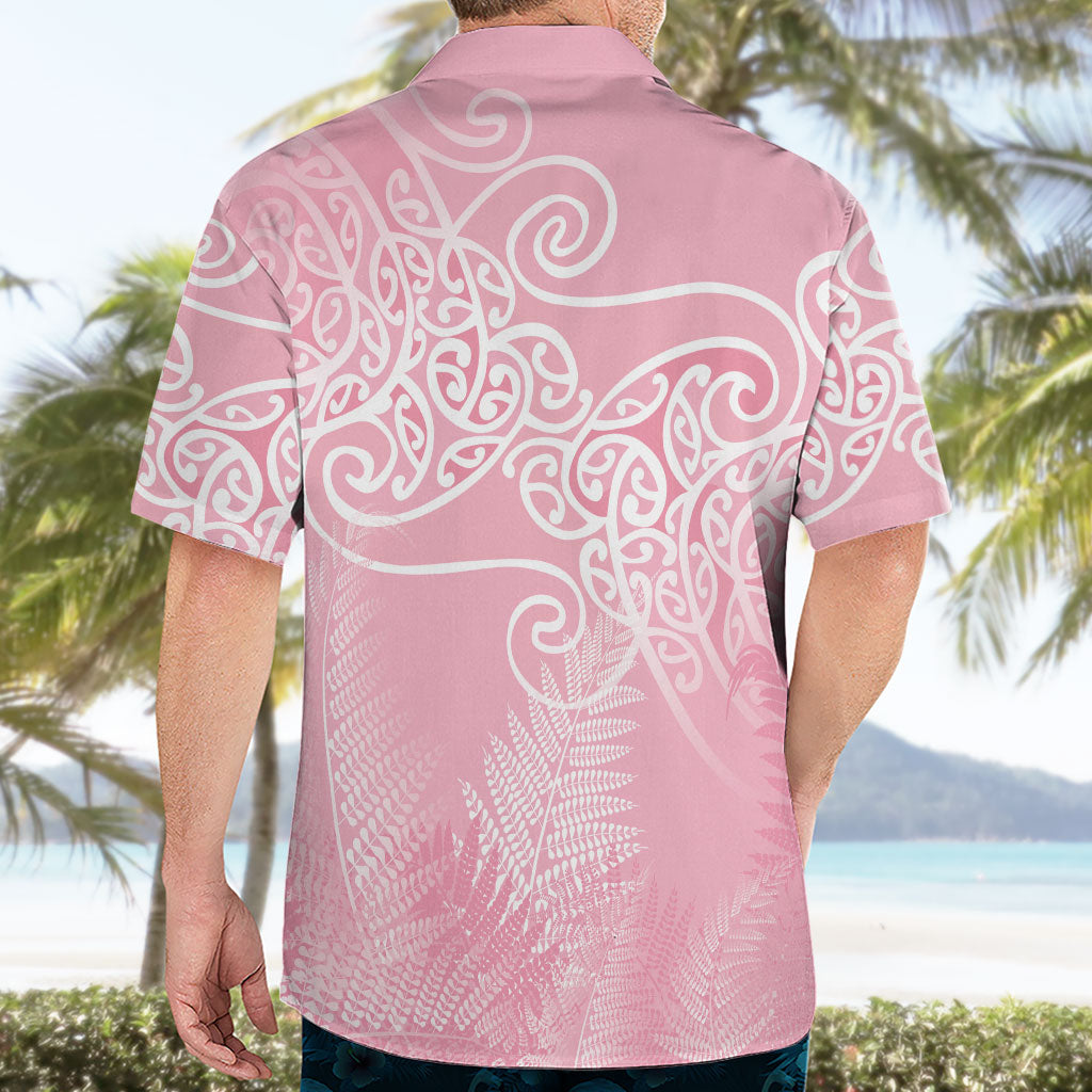 Aotearoa Maori Koru Curves Hawaiian Shirt Silver Ferns - Rose Pink