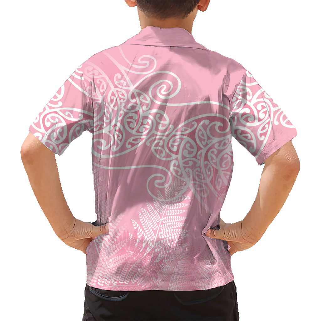 Aotearoa Maori Koru Curves Kid Hawaiian Shirt Silver Ferns - Rose Pink