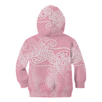 Aotearoa Maori Koru Curves Kid Hoodie Silver Ferns - Rose Pink